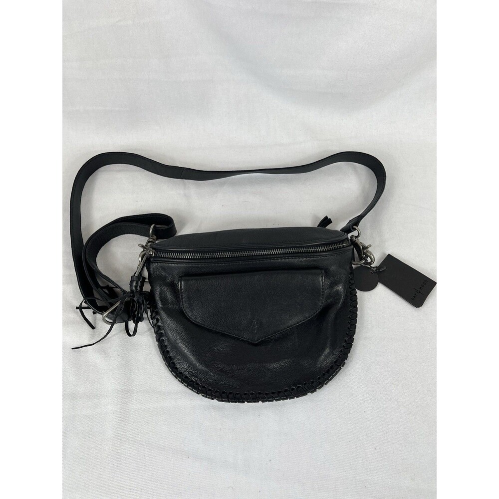 Day & Mood Black Leather Dayfia Bumbag Crossbody Bag Handwoven Details NWT